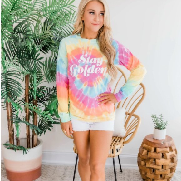 www.citrusandjune.com Tops - Stay Golden Tie Dye Crew Neck